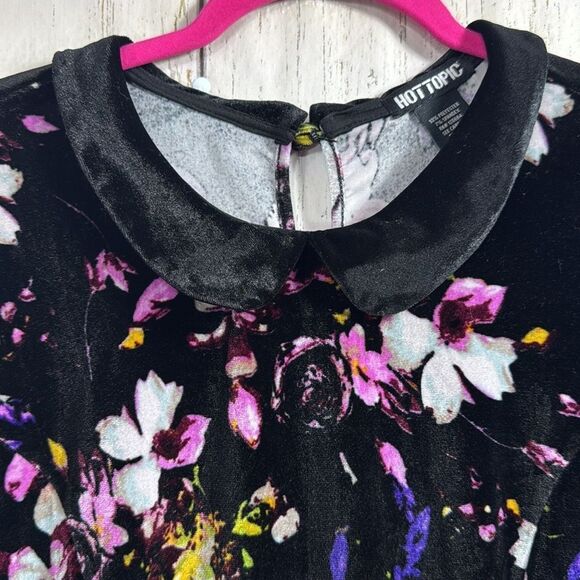 Hot Topic Black Floral Velvet Peter Pan Collar Whimsigoth Witchy Skater Dress - Picture 6 of 16